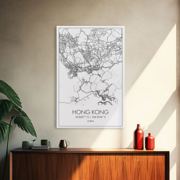 Hong Kong Street Map, China Map, Asia City Map Art, Minimalist Art, Wall Art, Canvas Print, Wanderlust Gift, Home Office Art, Travel Art