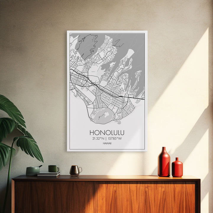 Honolulu Street Map, Hawaii Map, ity Map Art, Minimalist Art, Wall Art, Canvas Print, Living Room Art, Travel Wall Art, Anniversary Gift