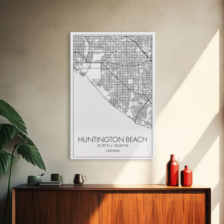 Huntington Beach Street Map, California Map, City Map Art, Minimalist Art, Wall Art, Canvas Print, Travel Print, Gift For Mom, Dorm Wall Art