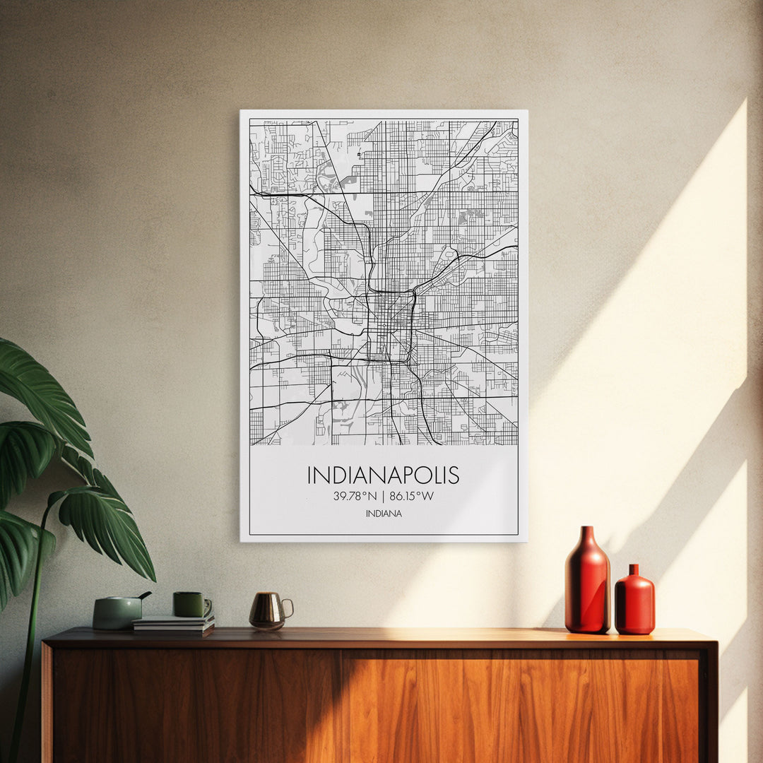 Indianapolis Street Map, Indiana Map, City Map Art, Minimalist Art, Wall Art, Canvas Print, Travel Wall Art, Gifts For Him, Living Room Art