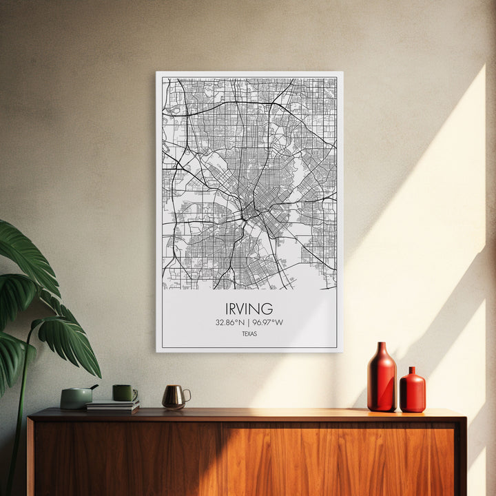 Irving Street Map, Texas Map, City Map Art, Minimalist Art, Wall Art, Canvas Print, Travel Wall Art, Birthday Gift, Bedroom Wall Art