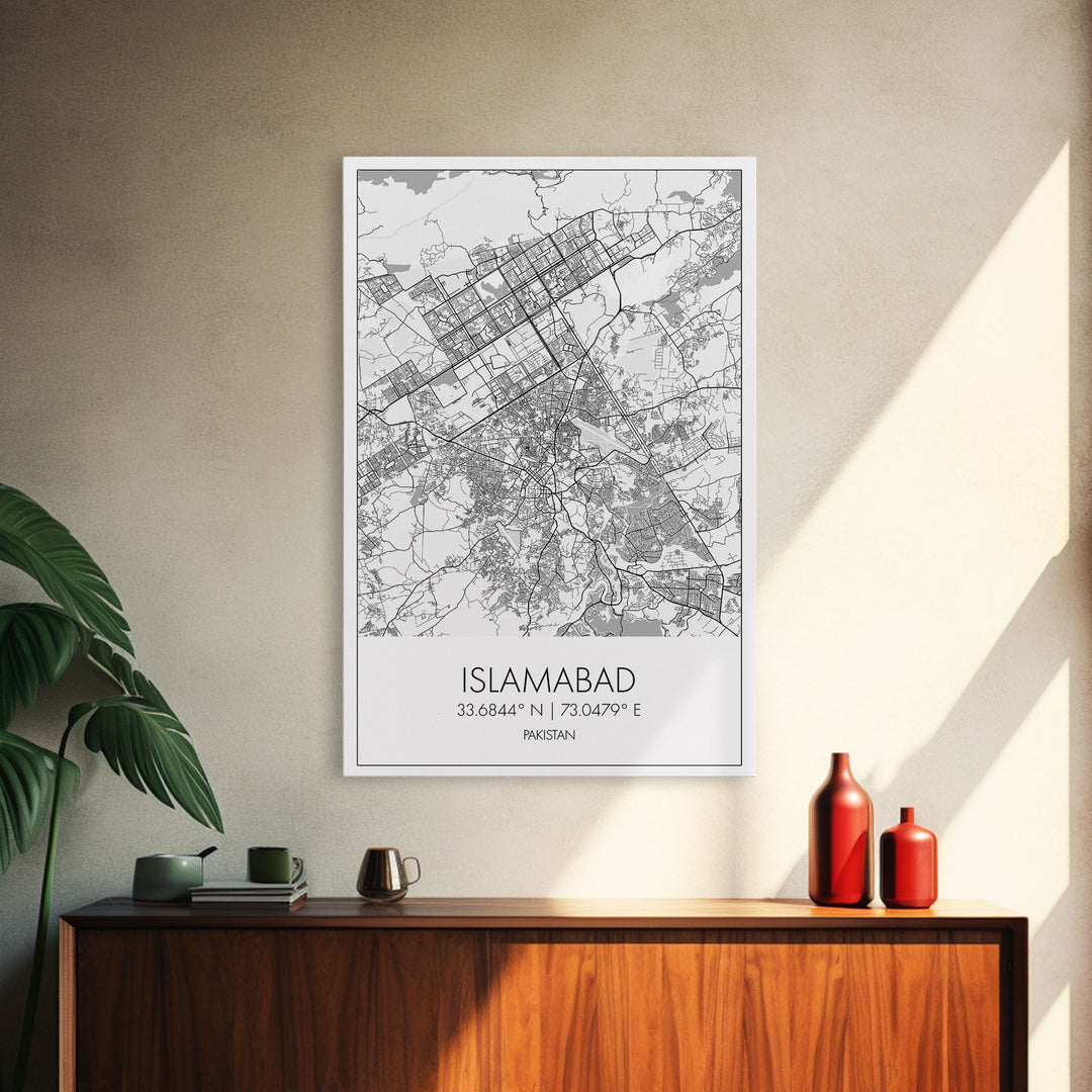 Islamabad Street Map, Pakistan Map, City Map Art, Minimalist Art, Wall Art, Canvas Print, Travel Lover Gift, Living Room Art, Travel Prints