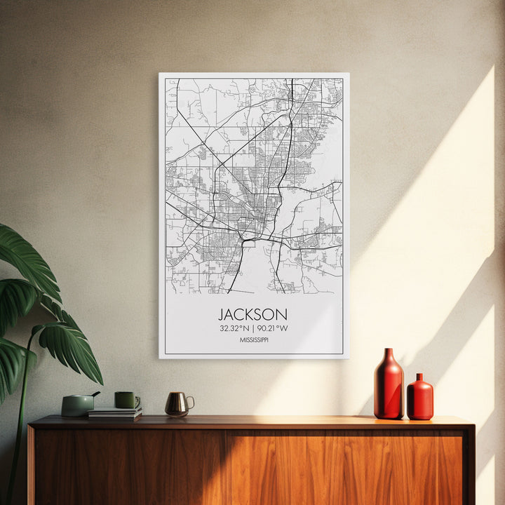 Jackson Street Map, Mississippi Map, City Map Art, Minimalist Art, Wall Art, Canvas Print, Travel Print, Farmhouse Bedroom, Wedding Gift