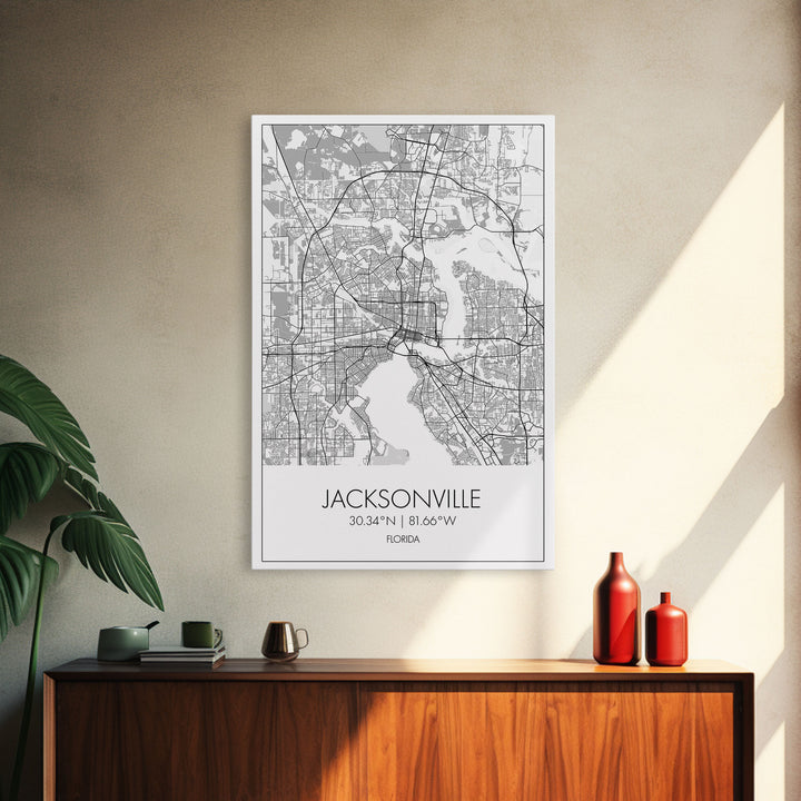 Jacksonville Street Map, Florida Map, City Map Art, Minimalist Art, Wall Art, Canvas Print, Travel Art, Home Wall Art, Travel Gifts For Men