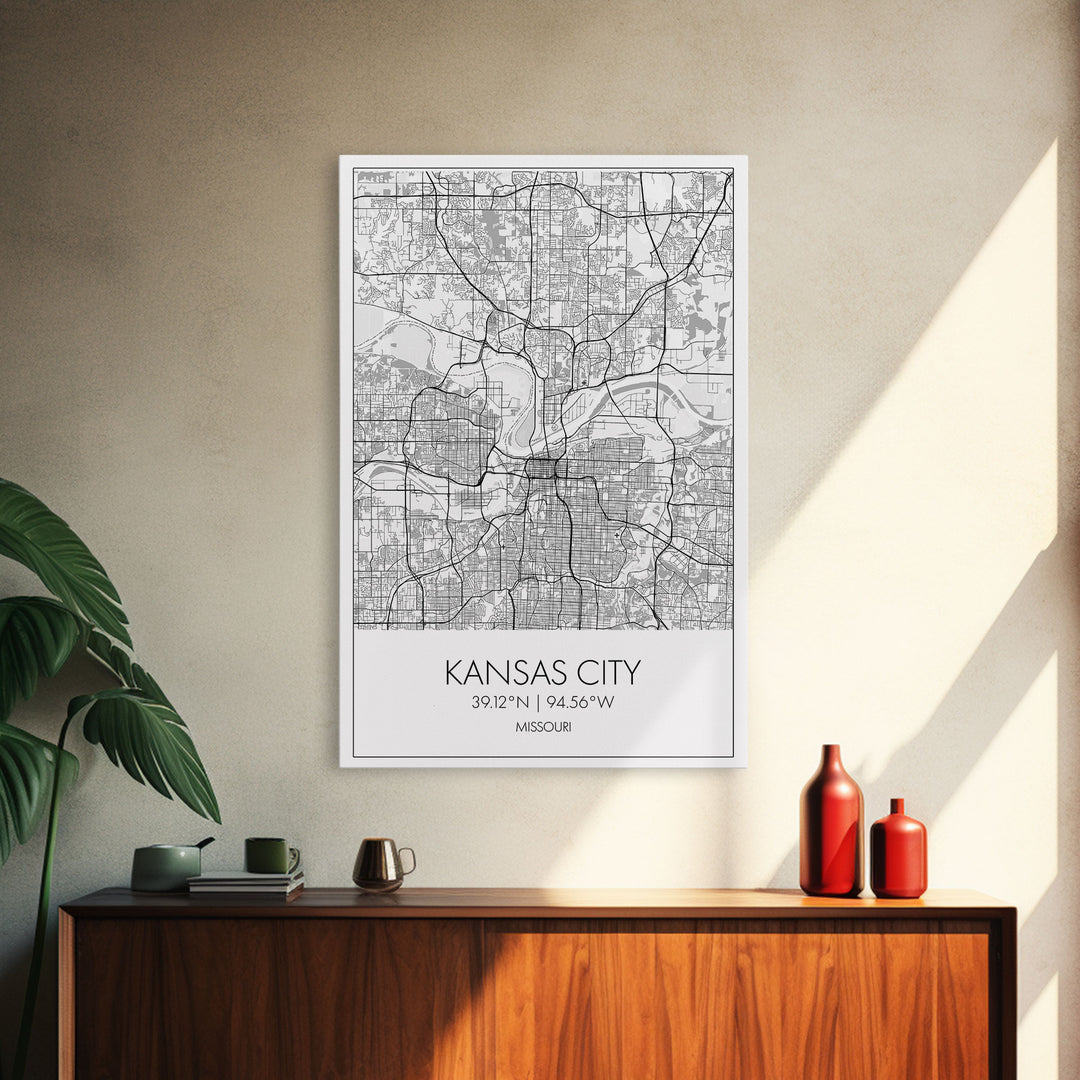 Kansas City Street Map, Missouri Map, City Map Art, Modern Wall Art, Wall Art, Canvas Print, Birthday Gift, Master Bedroom, Travel Wall Art