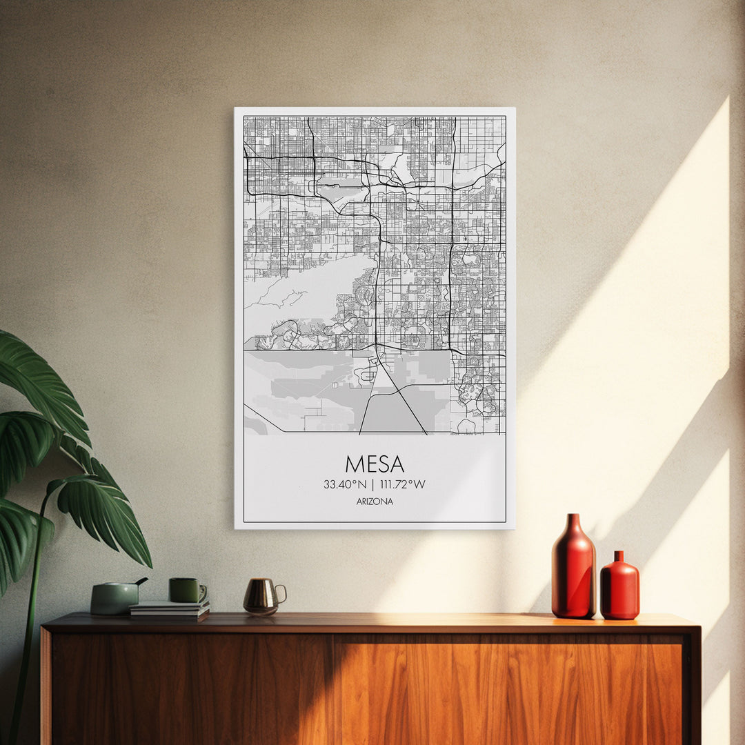 Mesa Street Map, Arizona Map, City Map Art, Modern Art, Wall Art, Canvas Print, Travel Wall Print, Bedroom Wall Art, Gift For Women