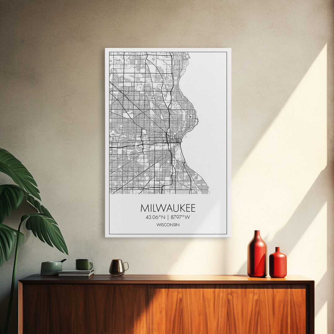 Milwaukee Street Map, Wisconsin Map, City Map Art, Modern Art, Wall Art, Canvas Print, Bedroom Prints, Travel Wall Décor, Friend Gift