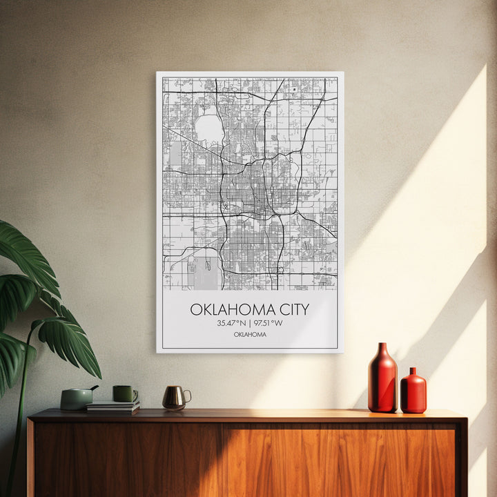 Oklahoma City Street Map, Oklahoma Map, City Map Art, Modern Art, Wall Art, Canvas Print, Bedroom Prints, Anniversary Gift, Travel Wall Art