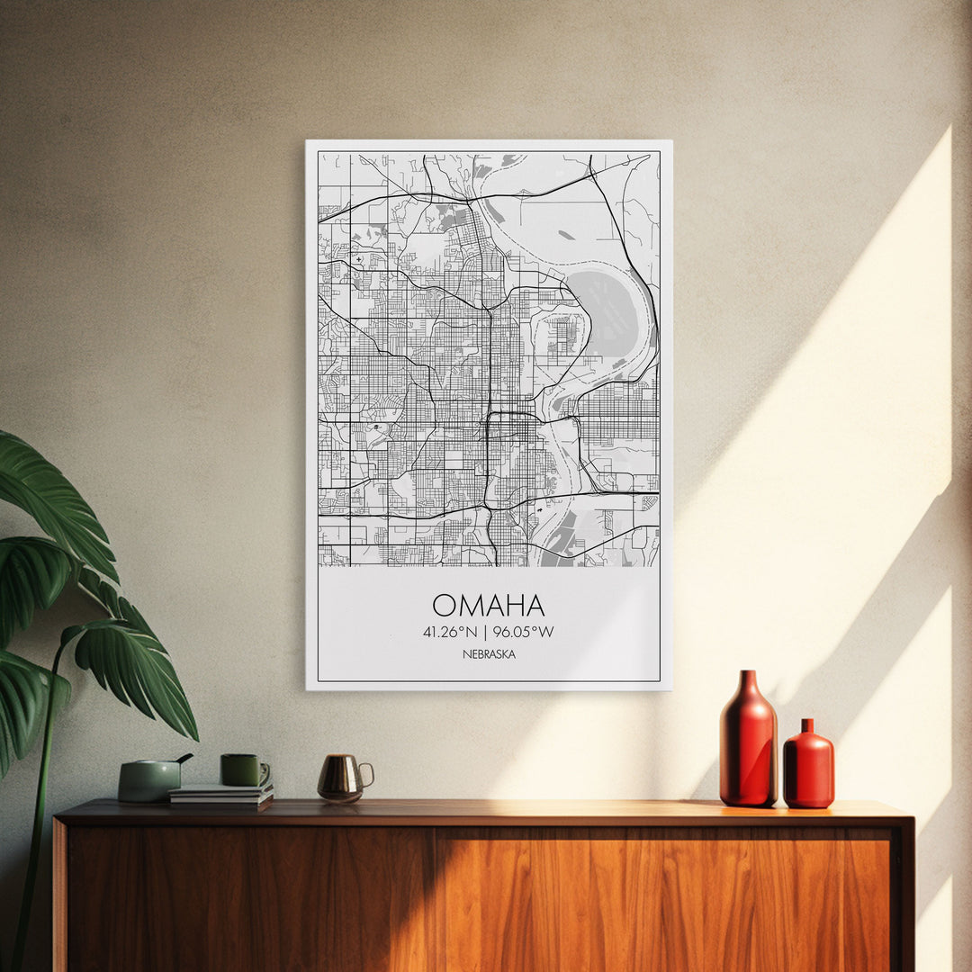 Omaha Street Map, Nebraska Map, City Map Art, Modern Art, Wall Art, Canvas Print, Living Room Wall Art, Travel Gifts For Men, Travel Art