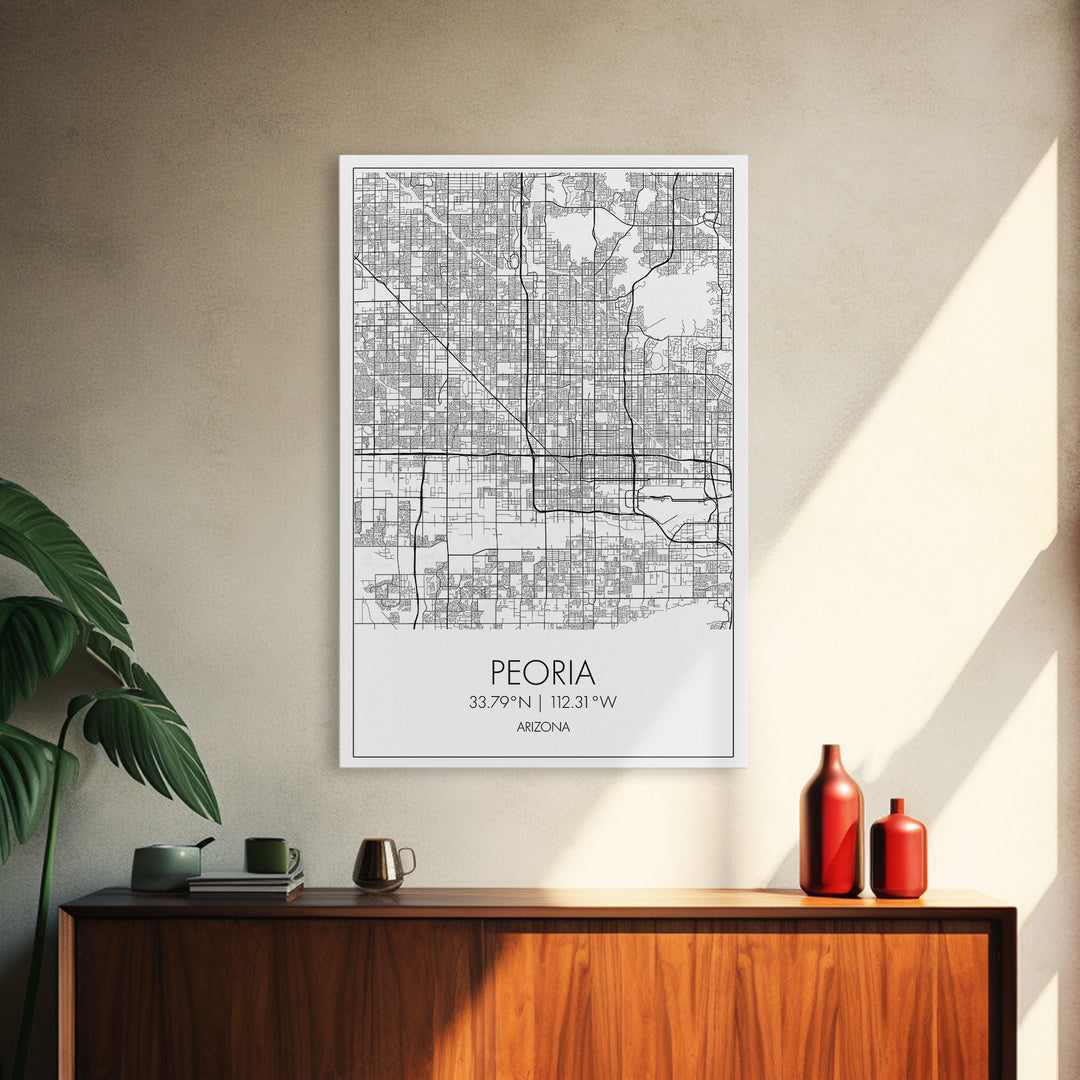 Peoria Street Map, Arizona Map, City Map Art, Minimalist Art, Wall Art, Canvas Print, Living Room Wall Art, Travel Gifts For Men, Travel Art