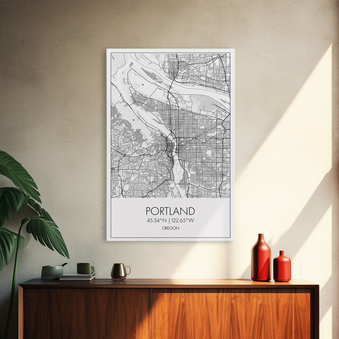 Portland Street Map, Oregon Map, City Map Art, Minimalist Art, Wall Art, Canvas Print, Black And White Art, Travel Print, Couples Gift