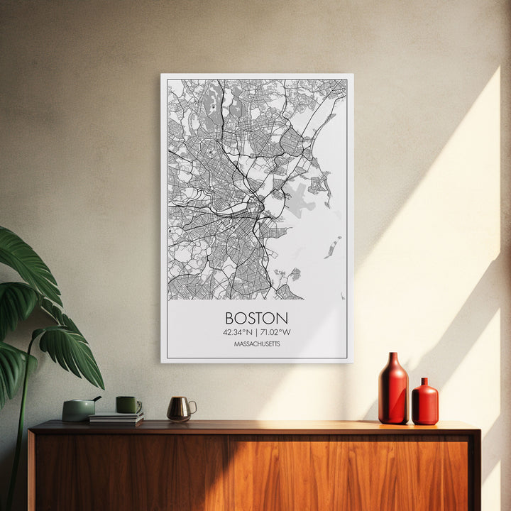 Boston Street Map, Massachusetts Map, City Map Art, Modern Art, Wall Art, Canvas Print, Wall Art For Bedroom, Gifts For Him, Travel Décor