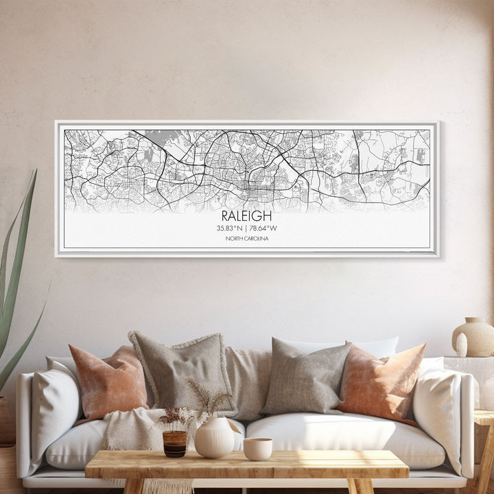 Panoramic Raleigh City Map, North Carolina Art, Map Print, Minimalist Wall Art, Canvas Art, Housewarming Gift, Street Map Art, Closing Gift