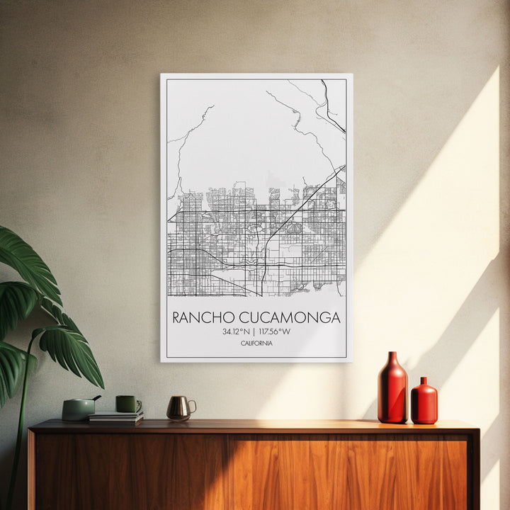 Rancho Cucamonga Street Map, California Map, City Map Art, Minimalist Art, Wall Art, Canvas Print, Office Wall Art, Bon Voyage Gift