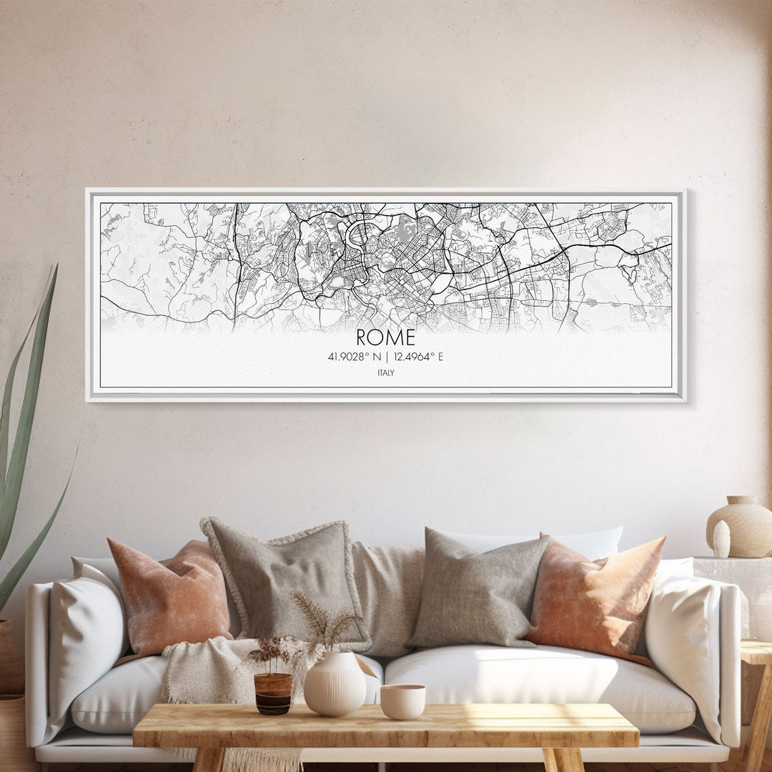 Panoramic Rome City Map, Italy Art, Map Print, Minimalist Wall Art, Canvas Art, Housewarming Gift, Street Map Art, Closing Gift