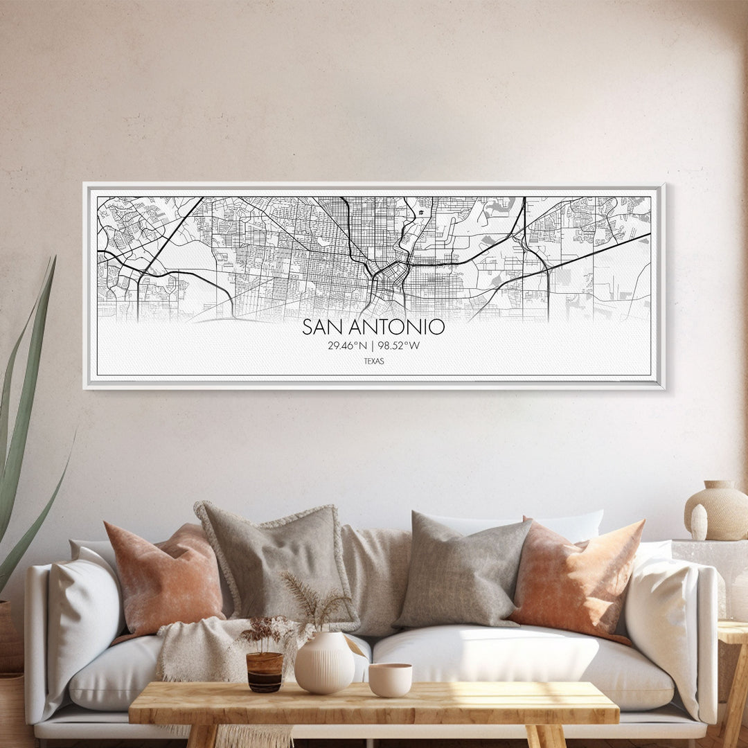 Panoramic San Antonio City Map, Texas Art, Map Print, Minimalist Wall Art, Canvas Art, Housewarming Gift, Street Map Art, Closing Gift