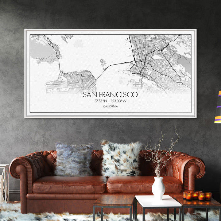 San Francisco City Map, California Art, Map Print, Modern Wall Art, Wall Art, Canvas Art, Bookshelf Décor, Dining Room Prints, City Wall Art