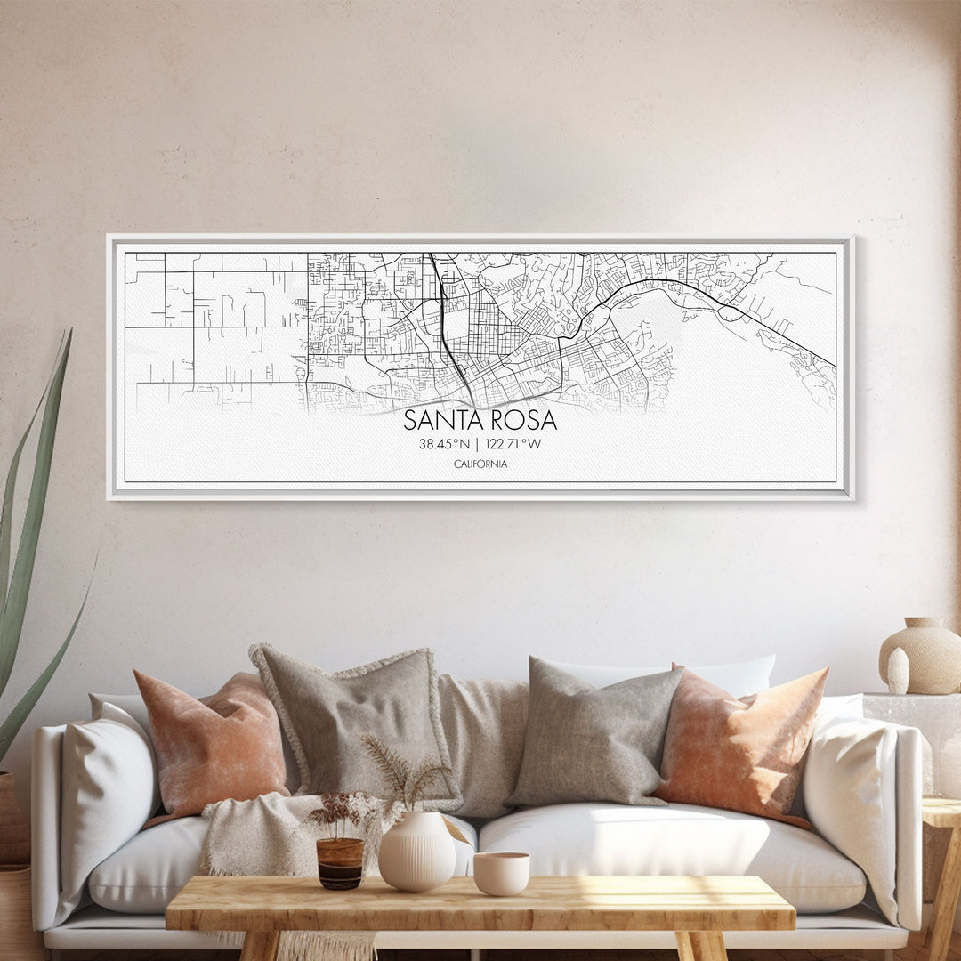 Panoramic Santa Rosa City Map, California Art, Map Print, Minimalist Wall Art, Canvas Art, Housewarming Gift, Street Map Art, Closing Gift