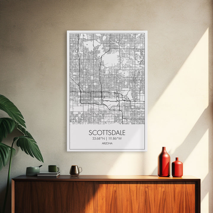 Scottsdale Street Map, Arizona Map, City Map Print, Minimalist Art, Wall Art, Canvas Print, Home Office Art, Gift For Her, Travel Wall Print