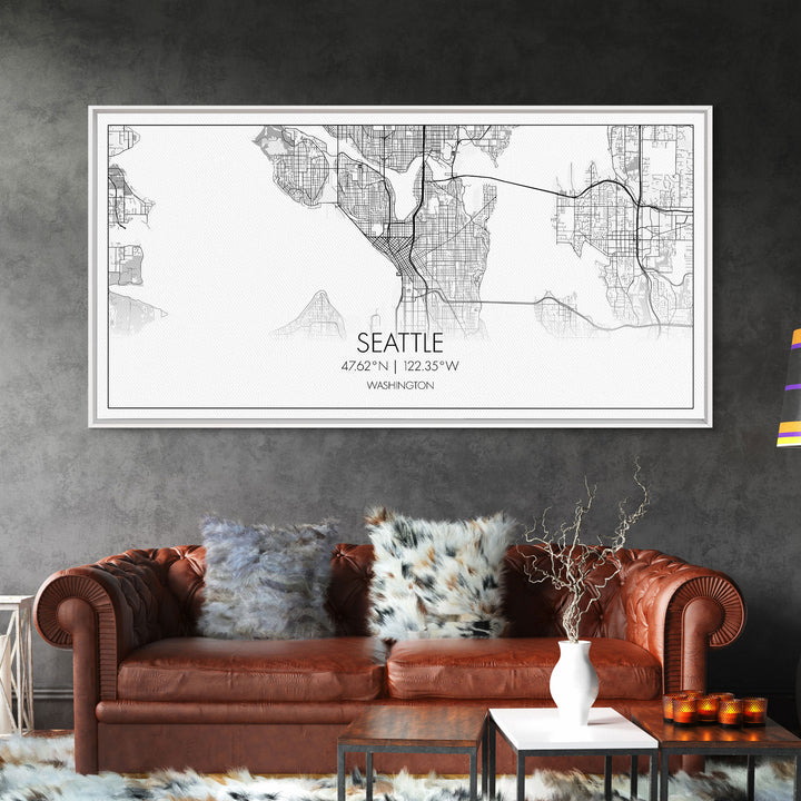 Seattle City Map, Washington Art, Map Print, Modern Wall Art, Wall Art, Canvas Art, Horizontal Wall Art, Tiny House Décor, Moving Gift