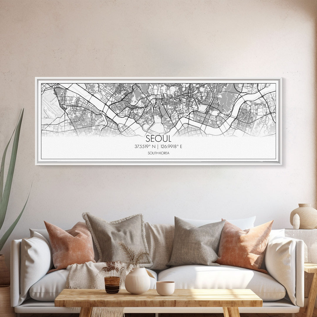 Panoramic Seoul City Map, South Korea Art, Map Print, Minimalist Wall Art, Canvas Art, Housewarming Gift, Street Map Art, Closing Gift