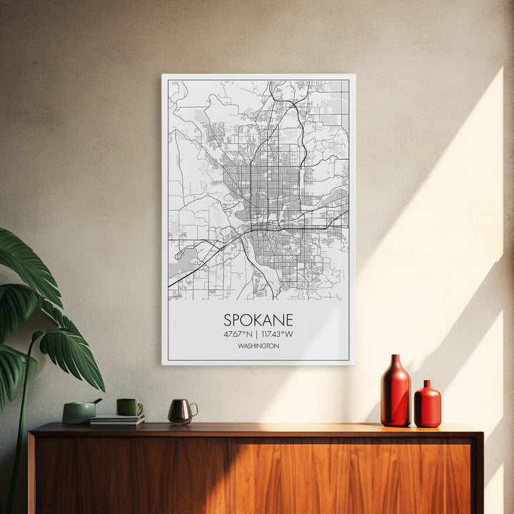 Spokane Street Map, Washington Map, City Map Print, Minimalist Art, Wall Art, Canvas Print, Living Room Wall Art, Pilot Gifts, Travel Décor