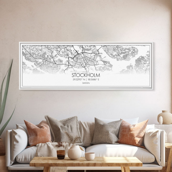 Panoramic Stockholm City Map, Sweden Art, Map Print, Minimalist Wall Art, Canvas Art, Housewarming Gift, Street Map Art, Closing Gift