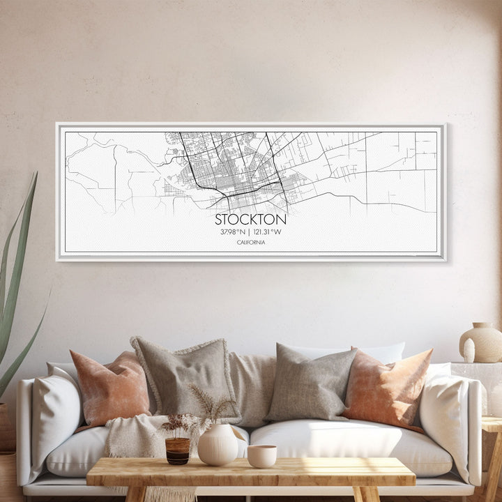 Panoramic Stockton City Map, California Art, Map Print, Minimalist Wall Art, Canvas Art, Housewarming Gift, Street Map Art, Closing Gift