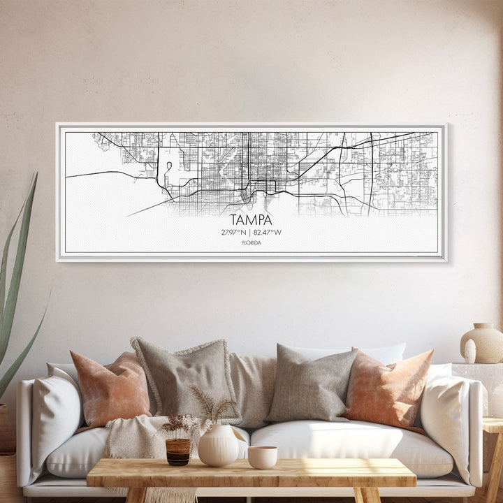 Panoramic Tampa City Map, Florida Art, Map Print, Minimalist Wall Art, Canvas Art, Housewarming Gift, Street Map Art, Closing Gift