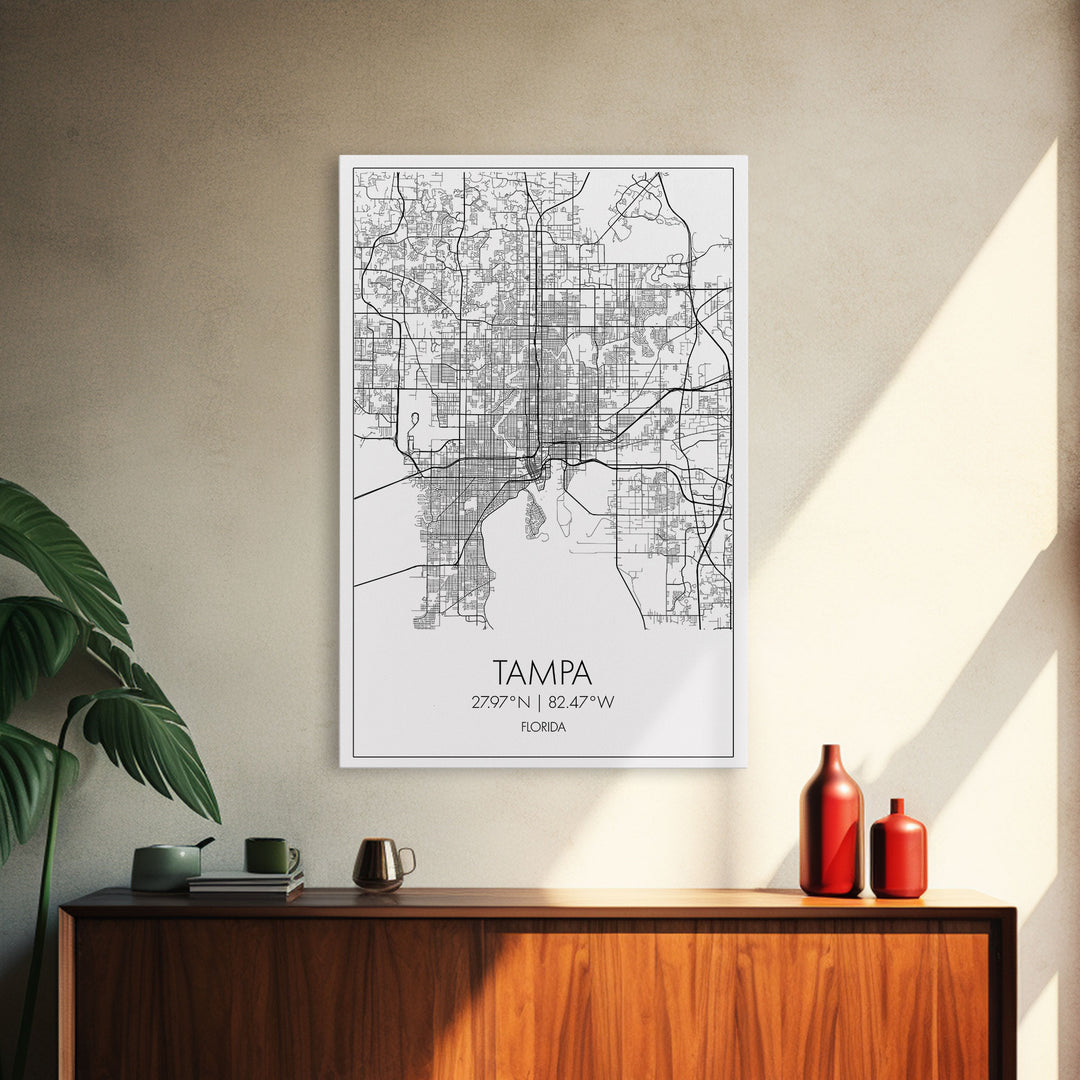 Tampa Street Map, Florida Map, City Map Print, Modern Wall Art, Wall Art, Canvas Print, Gift For Mom, Travel Wall Decor, Farmhouse Wall Art