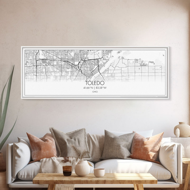 Panoramic Toledo City Map, Ohio Art, Map Print, Minimalist Wall Art, Canvas Art, Housewarming Gift, Street Map Art, Closing Gift