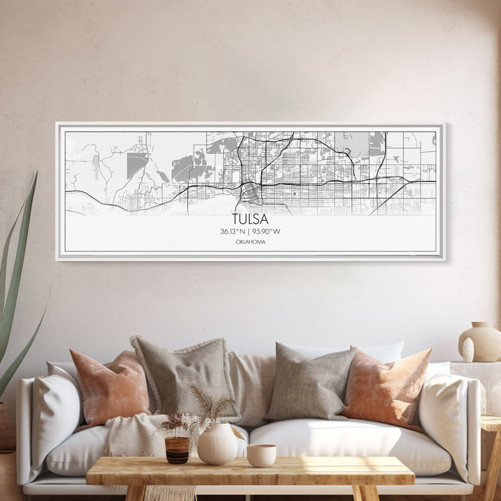 Panoramic Tulsa City Map, Oklahoma Art, Map Print, Minimalist Wall Art, Canvas Art, Housewarming Gift, Street Map Art, Closing Gift