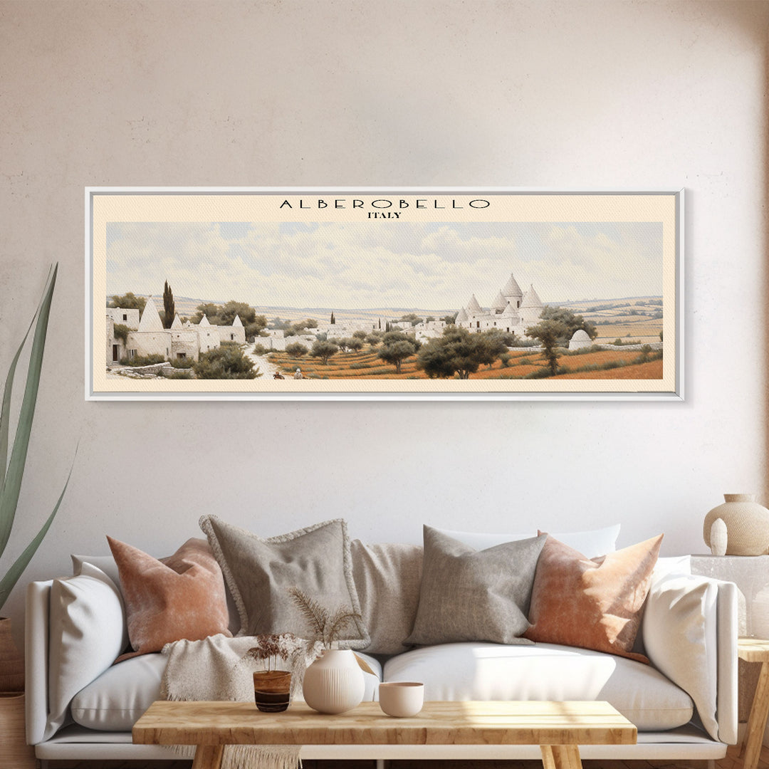 Alberobello Italy | Framed Travel Poster Canvas Print | Trendy Wall Art | Watercolor Painting | Living Room Art | Unique Art