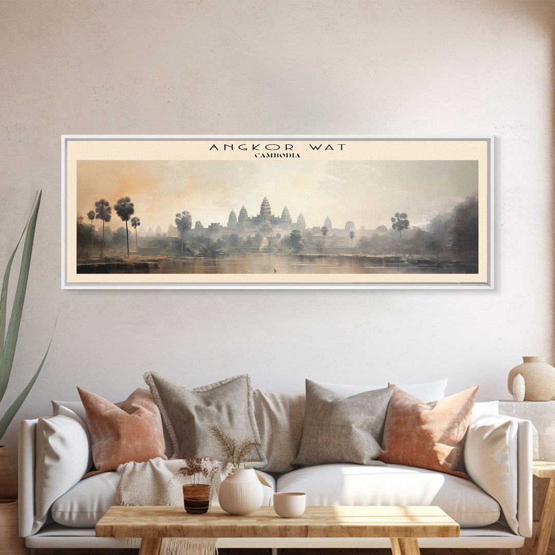 Angkor Wat Cambodia | Framed Travel Poster Canvas Print | Trendy Wall Art | Watercolor Painting | Living Room Art | Unique Art