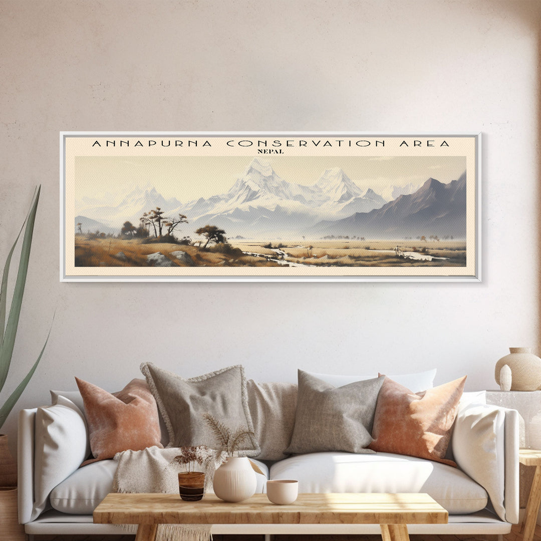 Annapurna Conservation Area Retro Travel Poster - Framed Canvas Print - Travel Decor | Vintage Style Home Decor - Travel Print - Wall Art