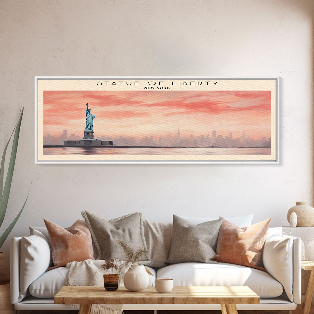 Statue of Liberty Travel Art Framed Canvas Print, COUNTRY Wall Decor, Home Decor, Travel Poster, Vintage Wall Art, Watercolor Painting