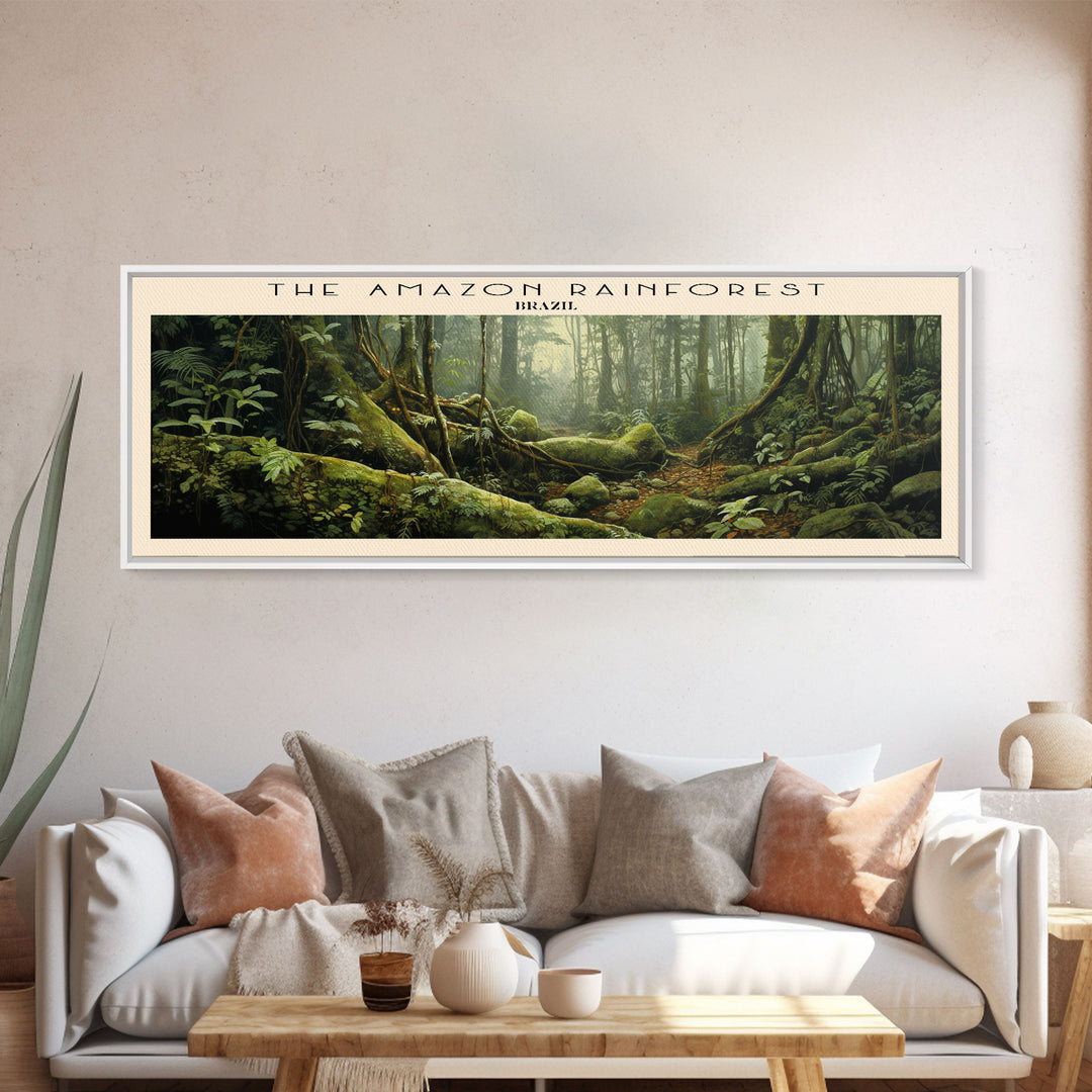 The Amazon Rainforest Travel Art Framed Canvas Print, COUNTRY Wall Decor, Home Decor, Travel Poster, Vintage Wall Art, Watercolor Painting