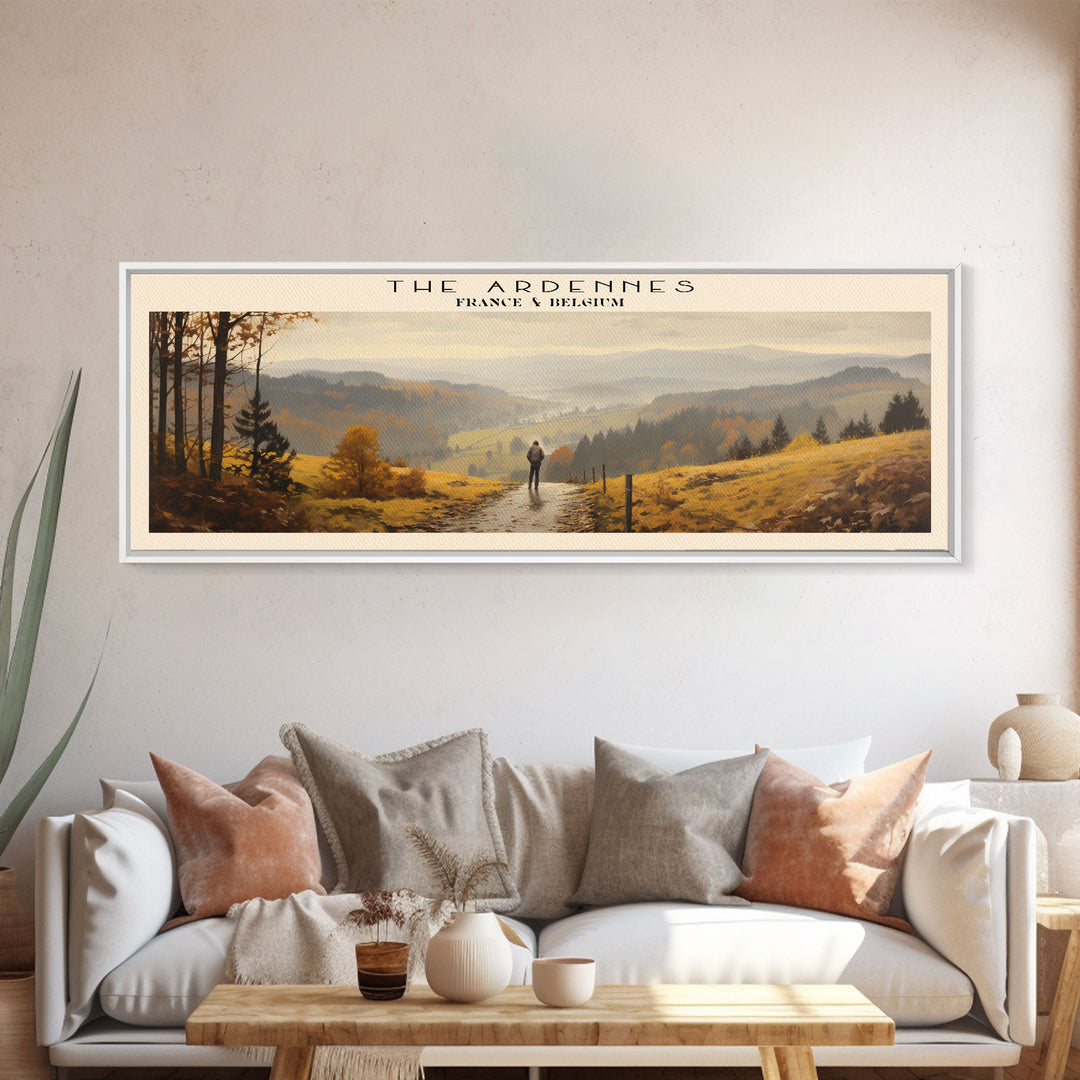 The Ardennes COUNTRY Travel Poster Print, Framed Canvas Print, COUNTRY Travel Art, Wood Framed Art, Wall Hanging, Home Decor