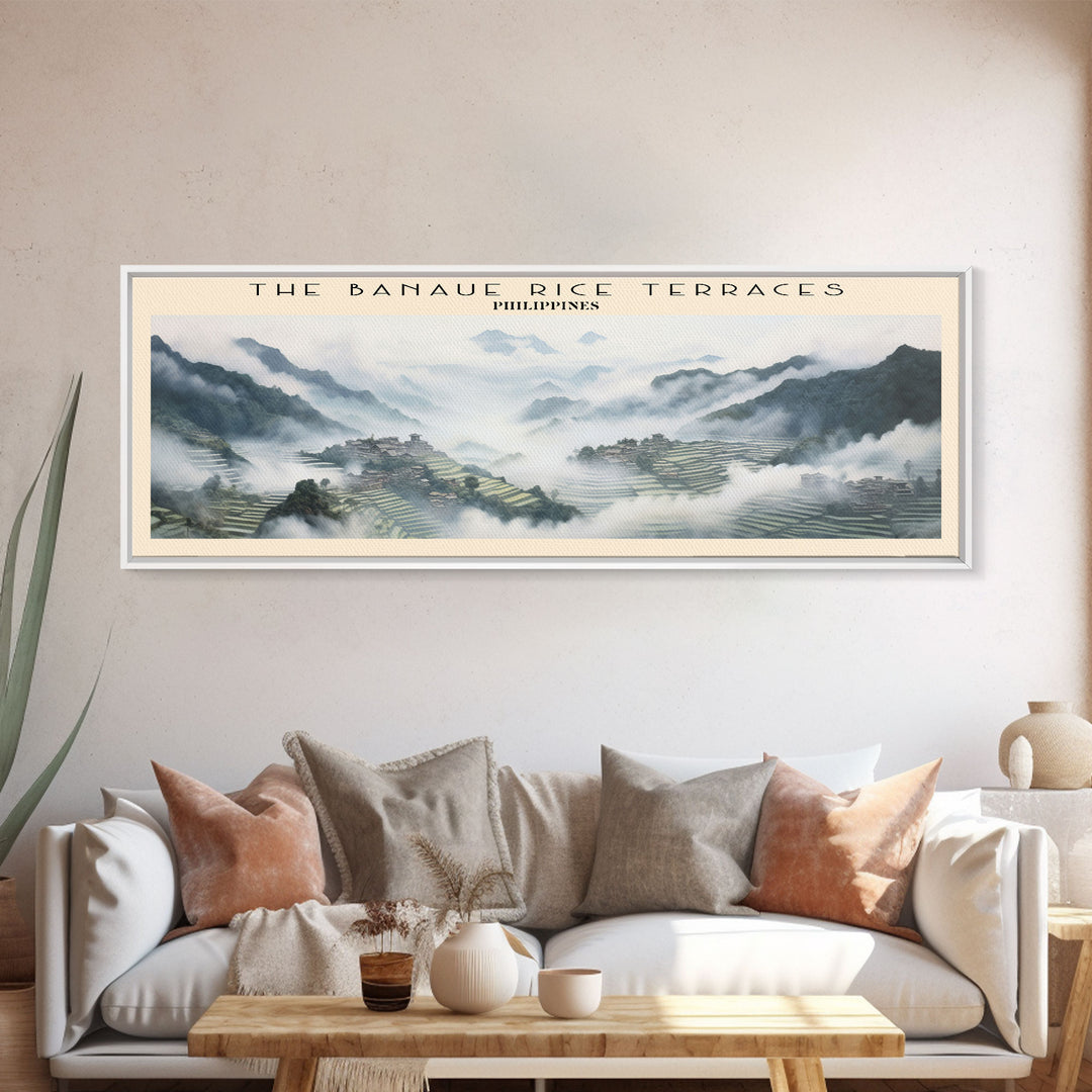 The Banaue Rice Terraces Retro Style Travel Poster - Framed Canvas Print - COUNTRY Travel Decor | Vintage Style Home Decor - Travel Print - Wall Art