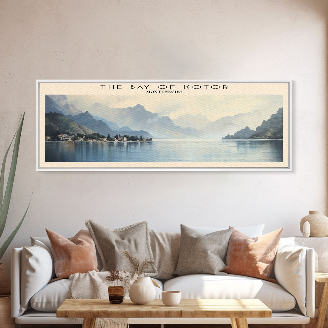 The Bay of Kotor Travel Art Framed Canvas Print, COUNTRY Wall Decor, Home Decor, Travel Poster, Vintage Wall Art, Watercolor Painting