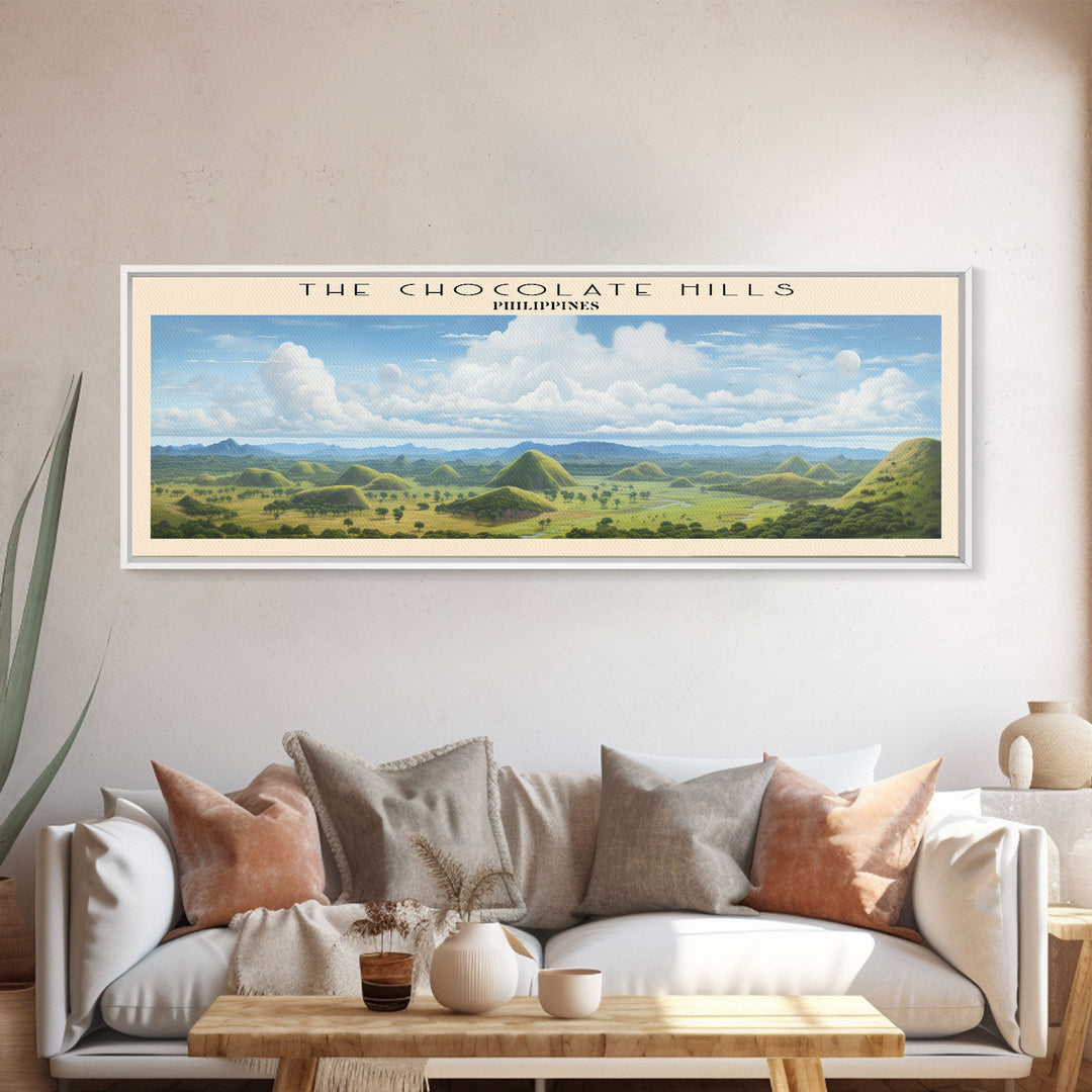 The Chocolate Hills Retro Style Travel Poster - Framed Canvas Print - COUNTRY Travel Decor | Vintage Style Home Decor - Travel Print - Wall Art