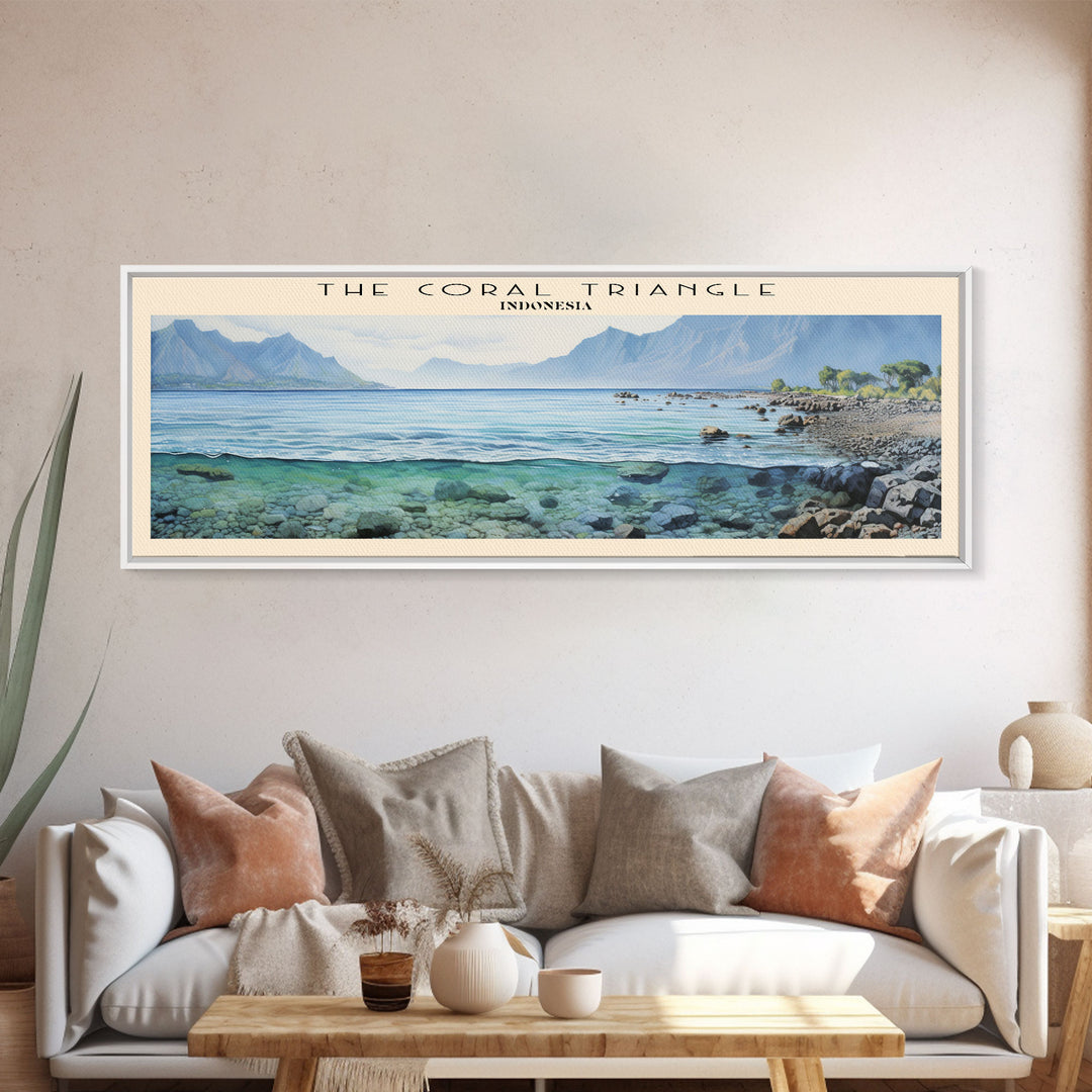 The Coral Triangle Travel Art Framed Canvas Print, COUNTRY Wall Decor, Home Decor, Travel Poster, Vintage Wall Art, Watercolor Painting