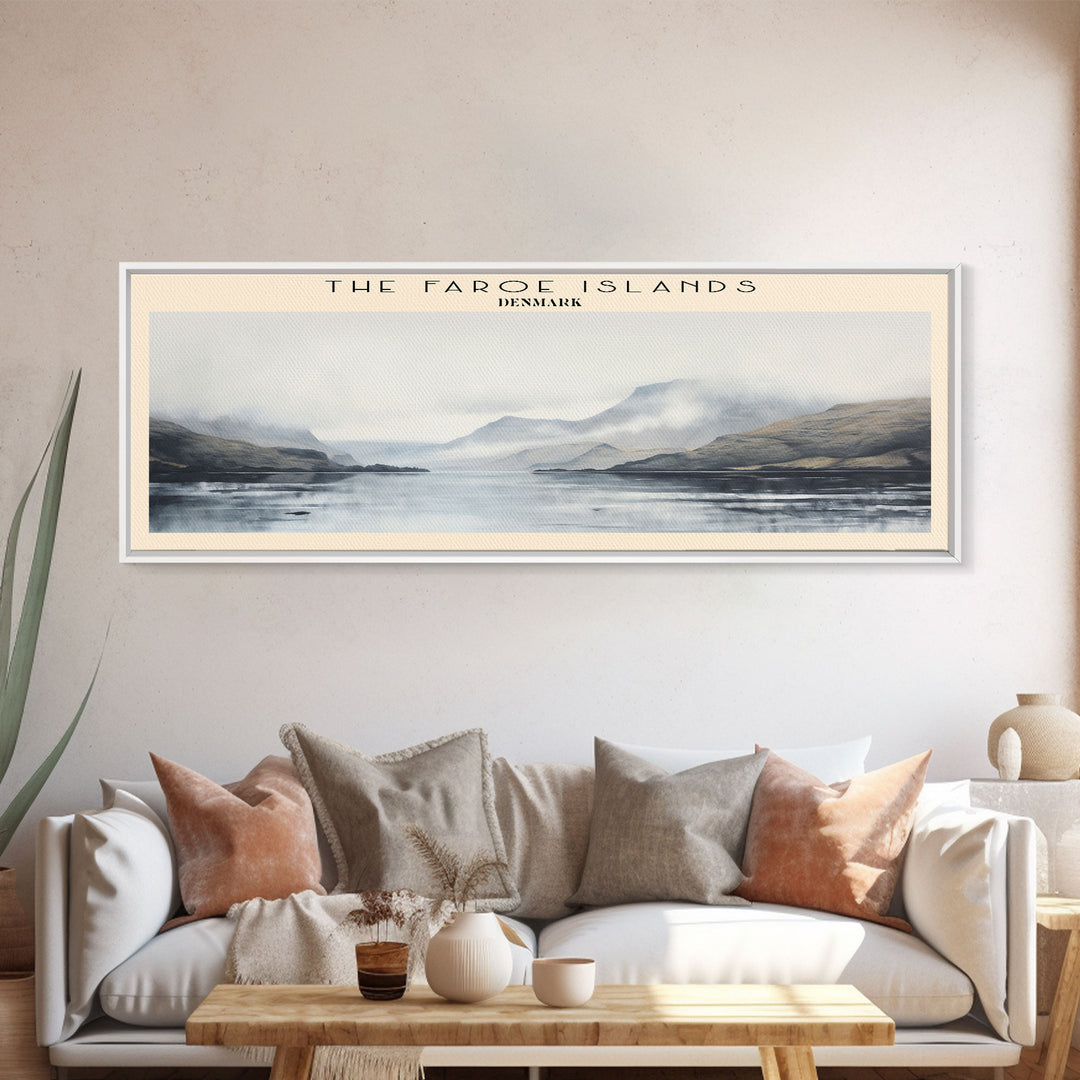 The Faroe Islands Travel Art Framed Canvas Print, COUNTRY Wall Decor, Home Decor, Travel Poster, Vintage Wall Art, Watercolor Painting