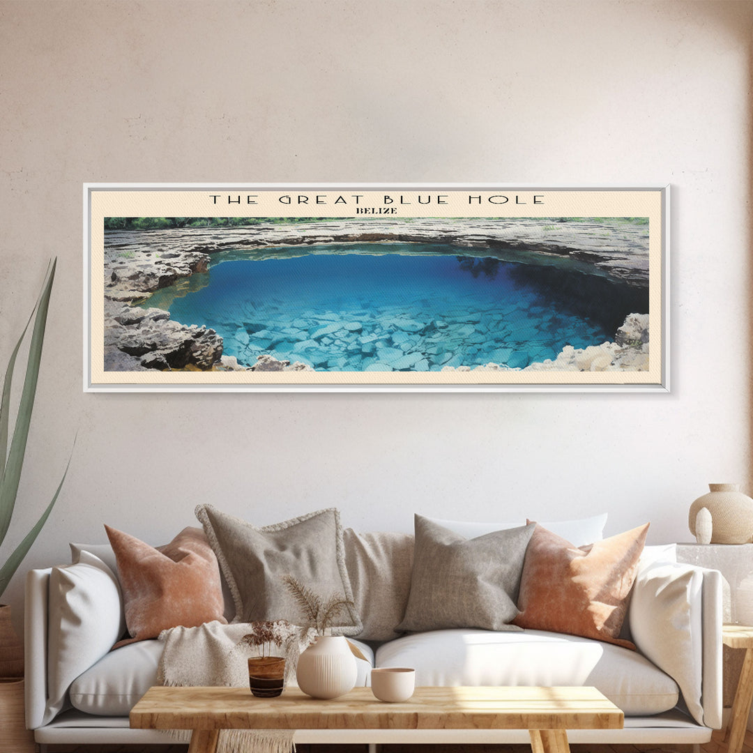 The Great Blue Hole Travel Art Framed Canvas Print, COUNTRY Wall Decor, Home Decor, Travel Poster, Vintage Wall Art, Watercolor Painting