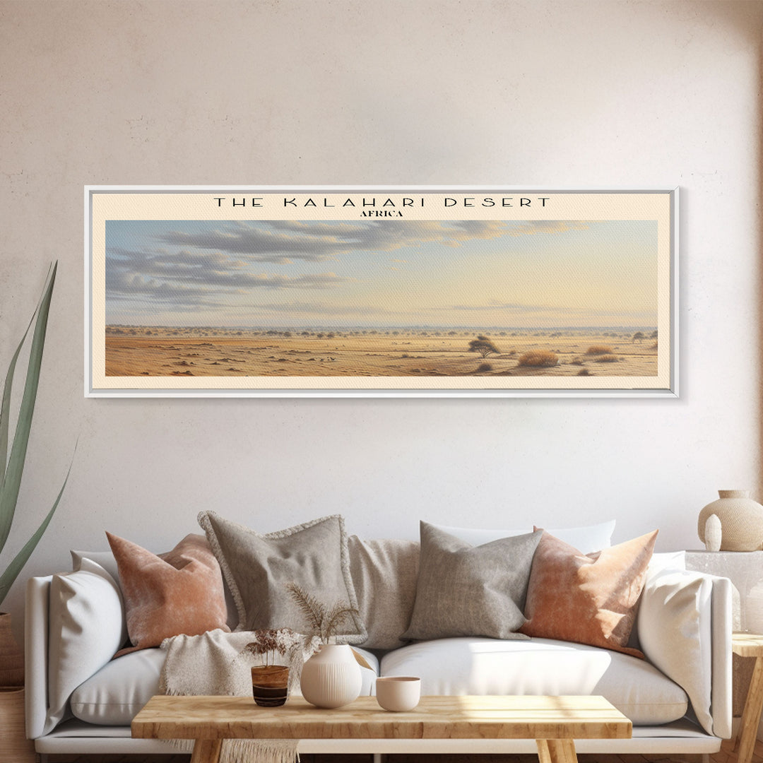 The Kalahari Desert Retro Style Travel Poster - Framed Canvas Print - COUNTRY Travel Decor | Vintage Style Home Decor - Travel Print - Wall Art