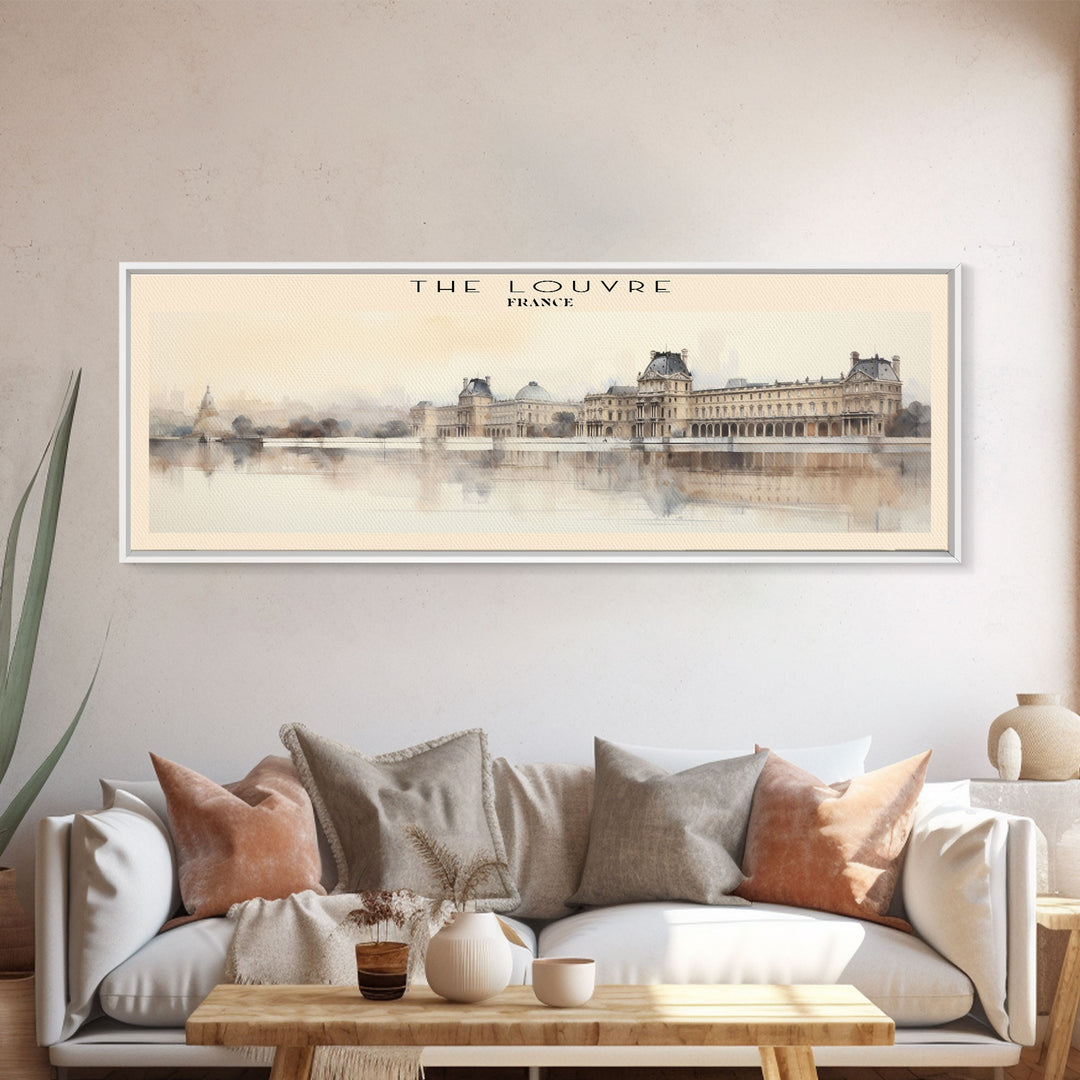 The Louvre Travel Art Framed Canvas Print, COUNTRY Wall Decor, Home Decor, Travel Poster, Vintage Wall Art, Watercolor Painting