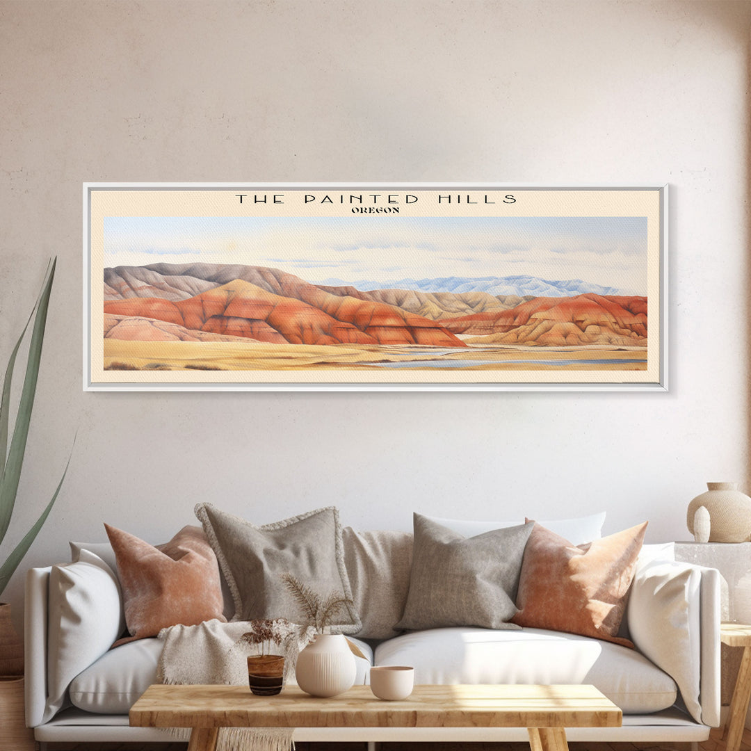 The Painted Hills Retro Style Travel Poster - Framed Canvas Print - COUNTRY Travel Decor | Vintage Style Home Decor - Travel Print - Wall Art