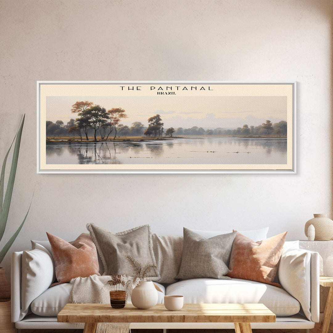 The Pantanal Travel Art Framed Canvas Print, COUNTRY Wall Decor, Home Decor, Travel Poster, Vintage Wall Art, Watercolor Painting