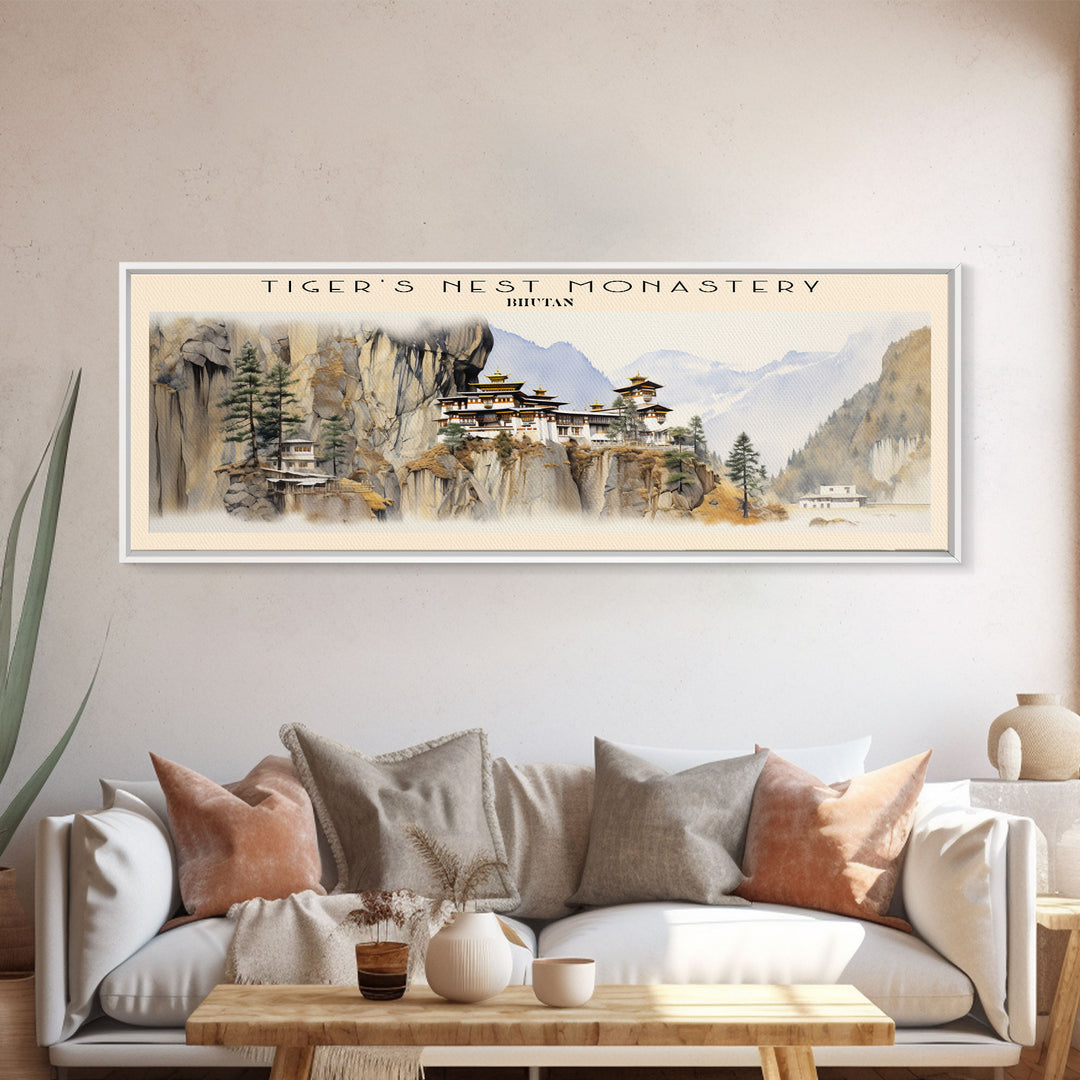 Tiger's Nest Monastery COUNTRY Travel Poster Print, Framed Canvas Print, COUNTRY Travel Art, Wood Framed Art, Wall Hanging, Home Decor