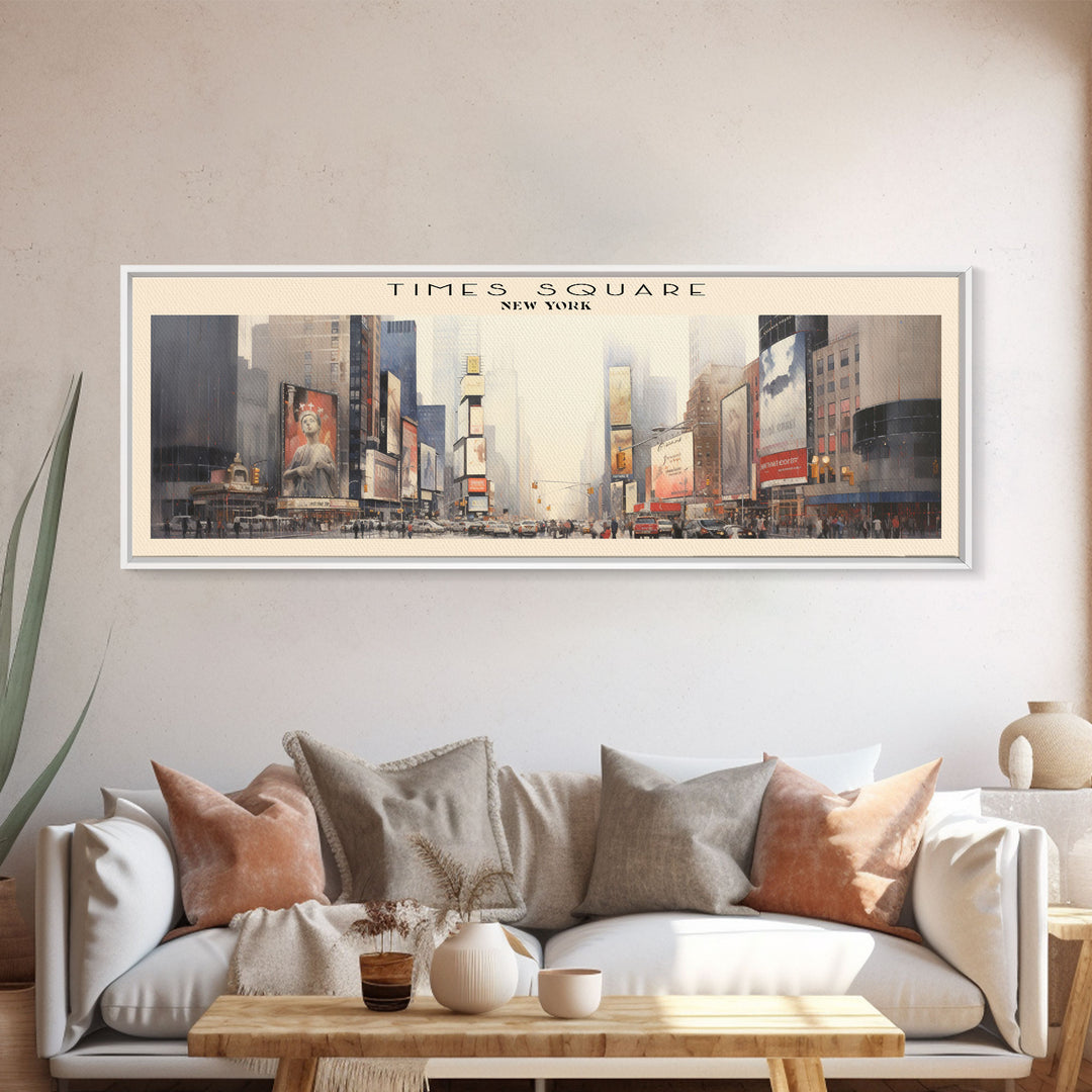 Times Square COUNTRY | Framed Travel Poster Canvas Print | Trendy Wall Art | Watercolor Painting | Living Room Art | Unique Art